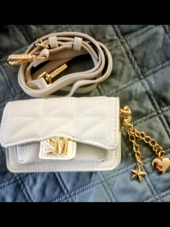 Steve Madden Handbags - Steve Madden White Quilted Mini Crossbody with Gold Charm Chain